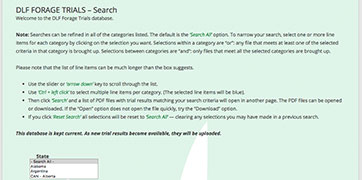 Screenshot of DLF Forage Database Screenshot of DLF Forage Database